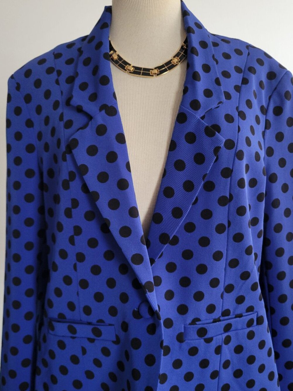 NWOT Kardashian Kollection Blue Black Polka Dot Blazer Jacket Women's Large